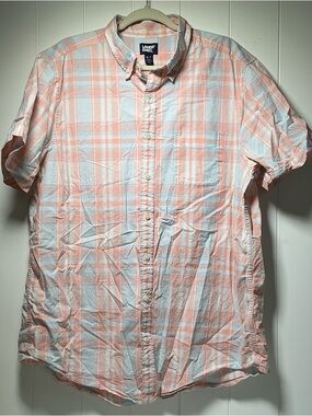 Land's End Plaid Button Down Short Sleeve Shirt Mens XL-T Cotton Traditional Fit